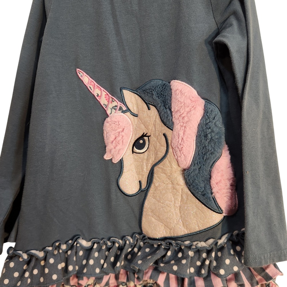 Rare Editions Kids Blue Unicorn Ruffle Tunic Top Long Sleeve F355319 Size 6